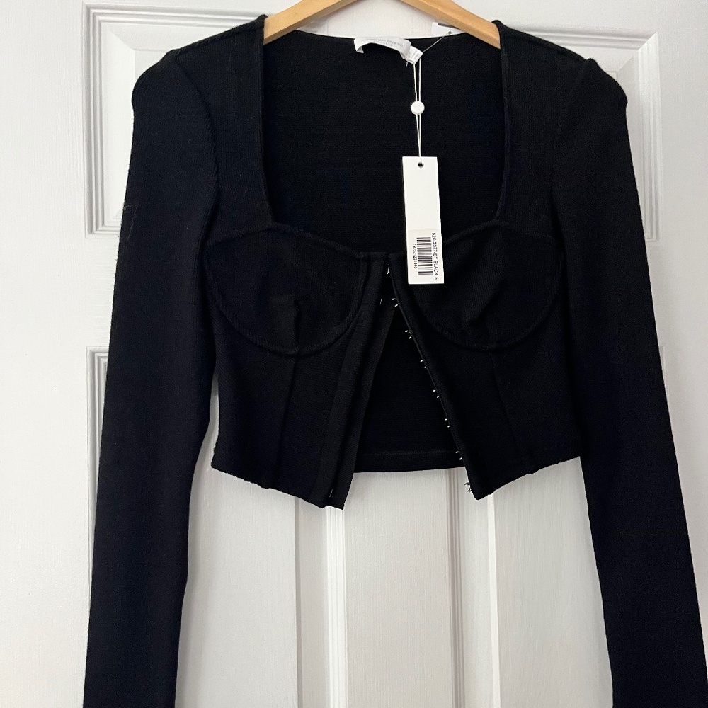 Jonathan Simkhai black long sleeve crop top